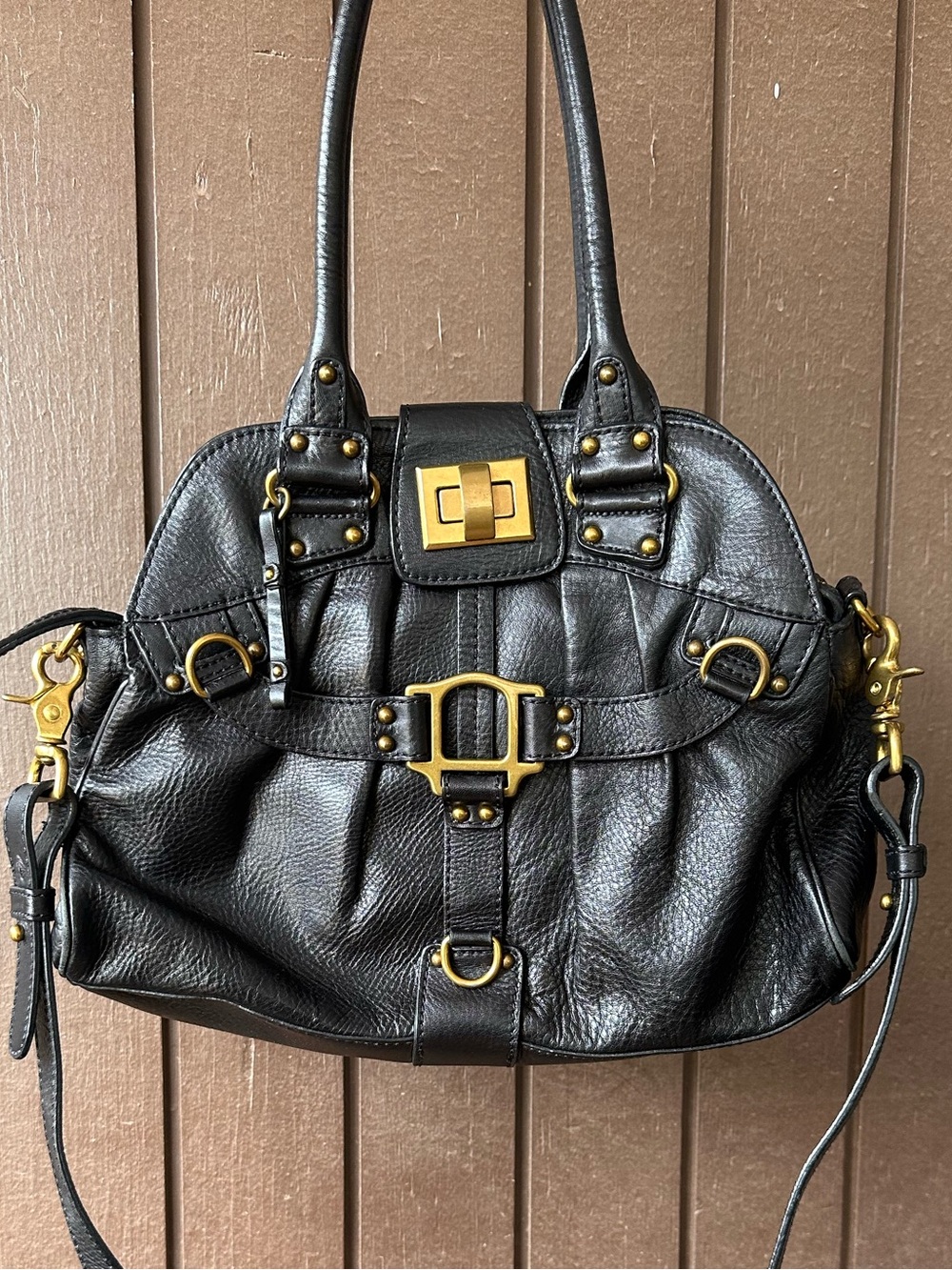 Lockheart Black Shoulder Bag with Gold Accent